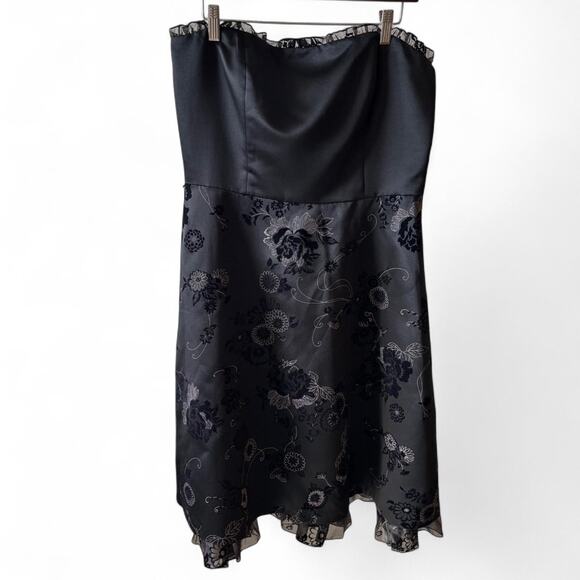 Vintage Spenser Jeremy Black Floral Jacquard Strapless Dress – Size 14 - Picture 1 of 6